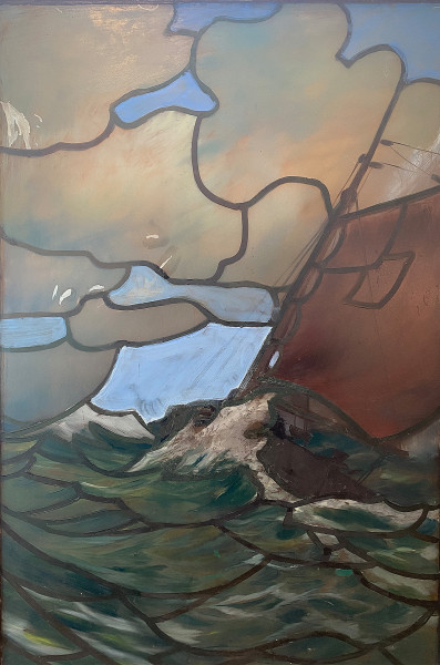 Günther Petersen (1920-2014): Boot in schwerer See - HINTERGLASMALEREI